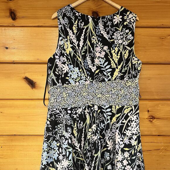 CALVIN KLEIN Black Colorful Floral Crepe V-Neck Belted Maxi Dress sz 16W $149.50 - Picture 4 of 6